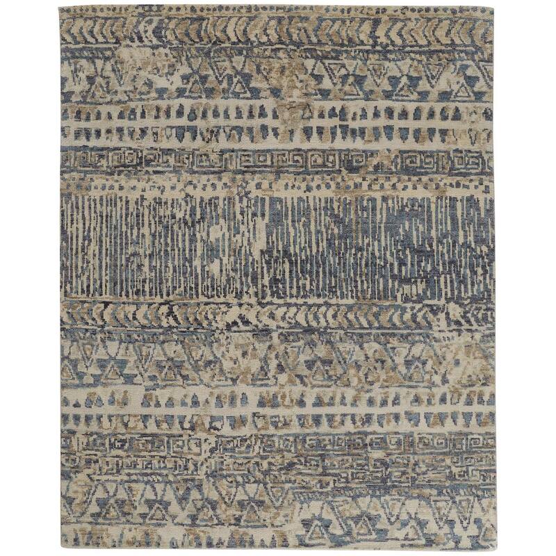 Scottsdale Luxe Hand Knot Abstract Area Rug, Denim Blue/Beige - 7'-9" x 9'-9" - Beige/Pebble Gray/Denim Blue