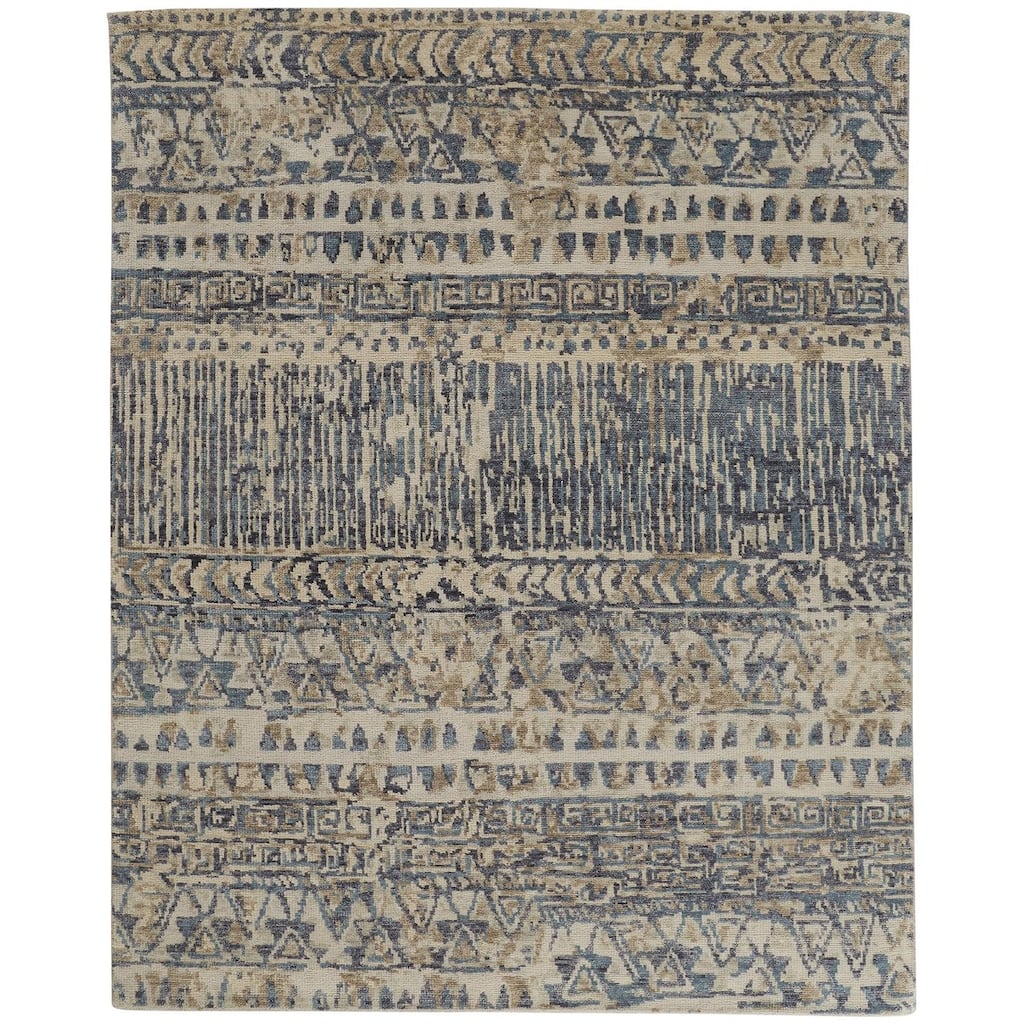 Scottsdale Luxe Hand Knot Abstract Area Rug, Denim Blue/Beige