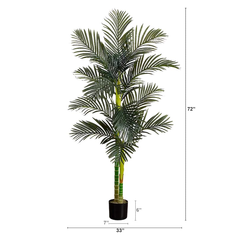 Double Stalk Golden Cane Palm Artificial Tree - 6' - Green