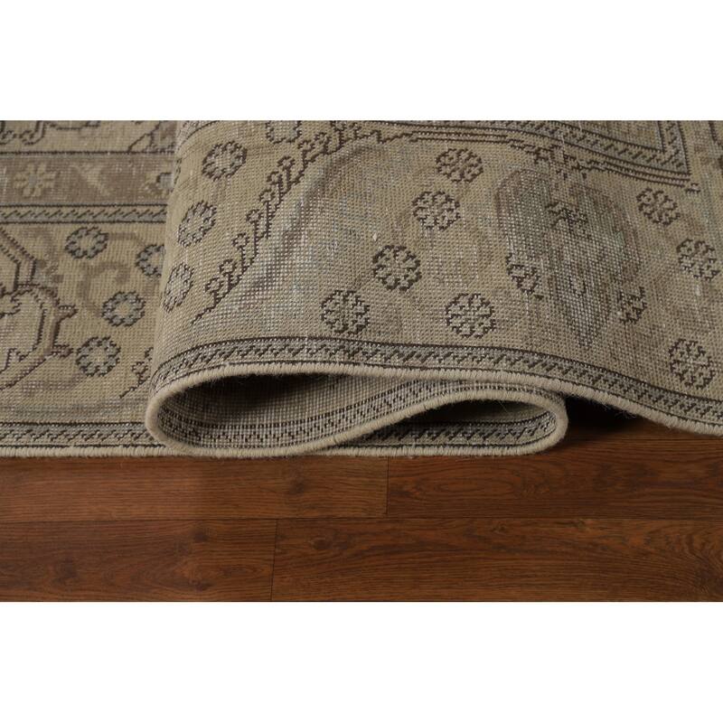 Traditional Tabriz Persian Vintage Rug Handmade Beige Wool Carpet - 9'7" x 12'1"