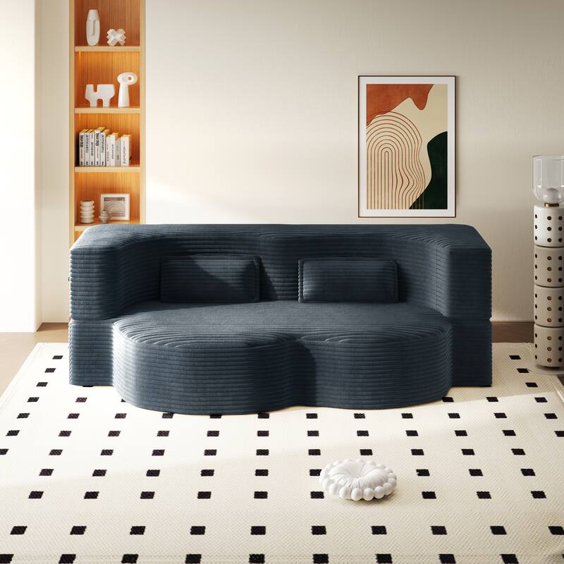Convertible Floor Sofa with Corduroy Fabric, Twin Mattress & No Assembly