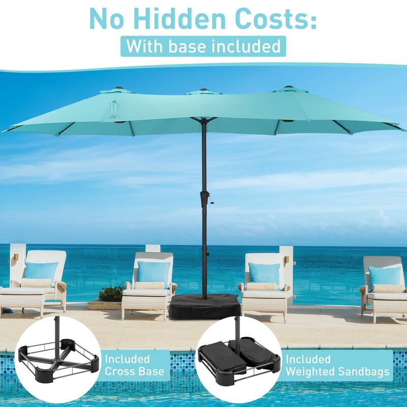 Ainfox 10ft Solar Patio Umbrella 40 LED Lighted and Umbrella Base, Strip Lights Outdoor Market Table Umbrella
