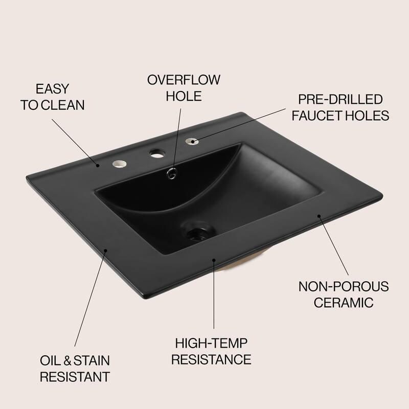 Aubert 3-Hole Classic Contemporary Rectangular Ceramic Single Sink Basin Vanity Top, by JONATHAN Y