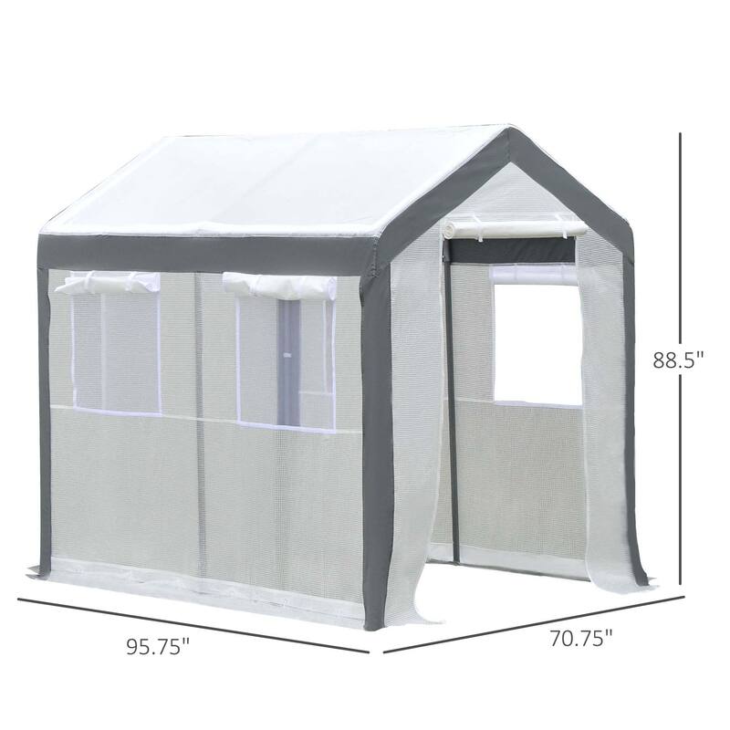 Outsunny 8' L x 6' W x 7' H Outdoor Walk-In Tunnel Greenhouse with Roll-up Windows, 2 Zippered Doors, & Weather Cover