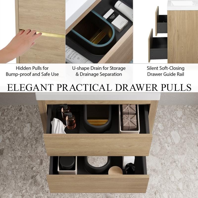 Abruzzo 24" Wall-Mount Bathroom Vanity with Stone Resin Top and Dual Soft-Close Drawers