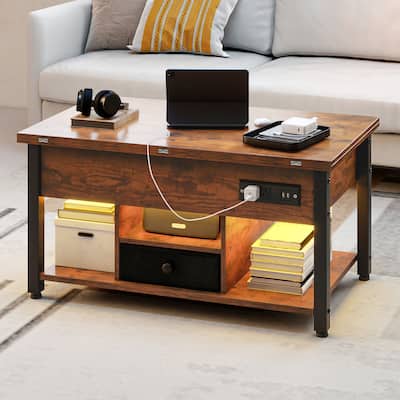 4-in-1 Lift Top Coffee Table with RGB Light