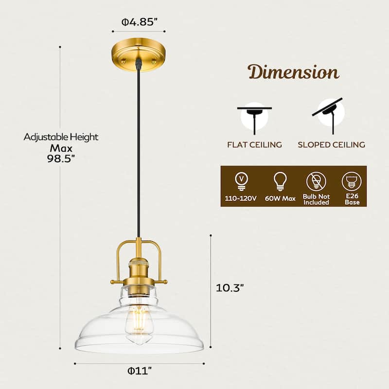 Clear Glass Dome Pendant Light Farmhouse Style