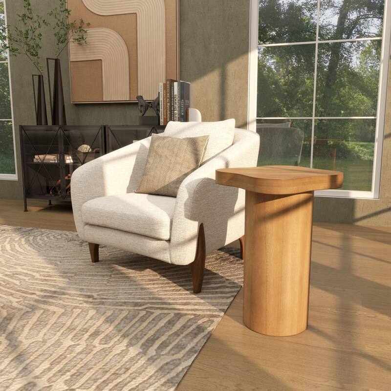 Black or Brown Wood Pedestal Side End Accent Table with Rounded Square Top