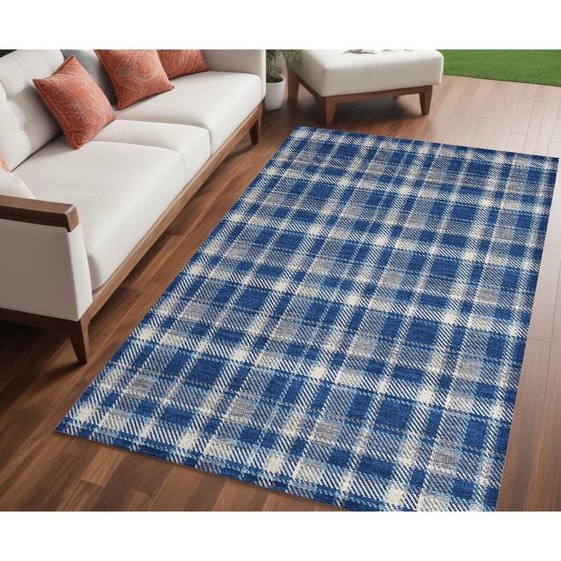 Alvasi Plaid Weather Resistant Blended Style Runner Outdoor Rug - 5' X 8' - Multi