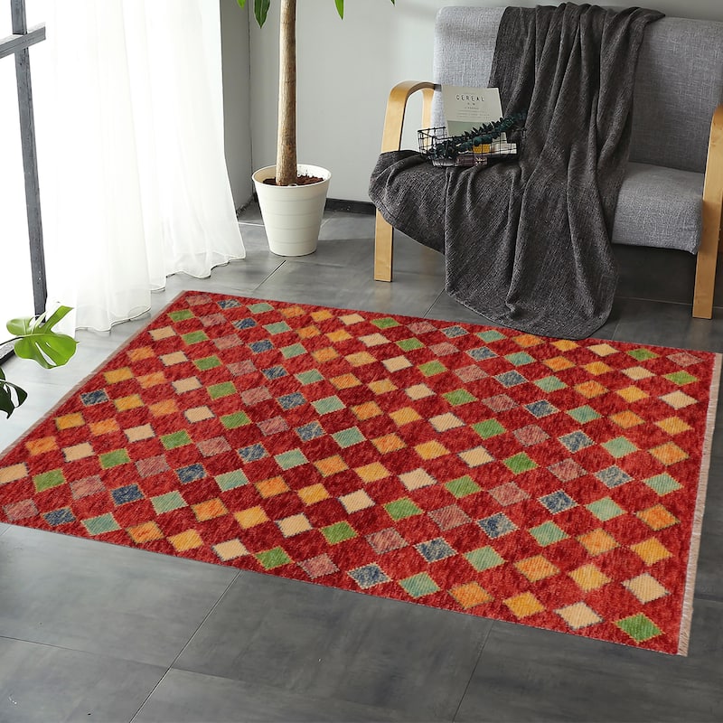 Eclectic Balochi Stevens Red/Blue Hand Knotted Wool Rug - 3'3'' x 5'0''