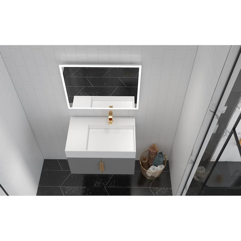 Amazon 30" Wall Mounted Bathroom Right Basin Vanity Set w/ White Top