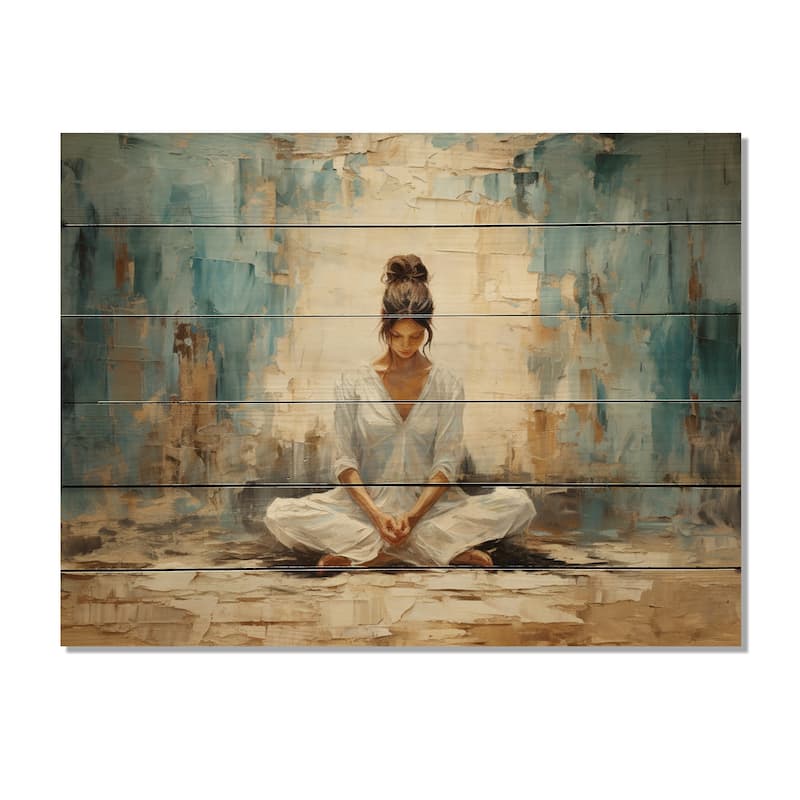 Designart "Yoga Yogic Serenity" Yoga Print on Natural Pine Wood