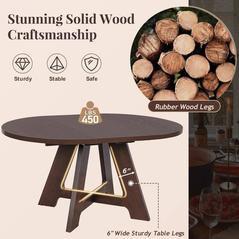Extendable Round Dining Table Set with 18" Removable Leaf