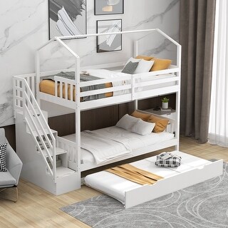 Staircase Storage Multifunctional Twin over Twin House Bunk Bed with Staircase and Storage