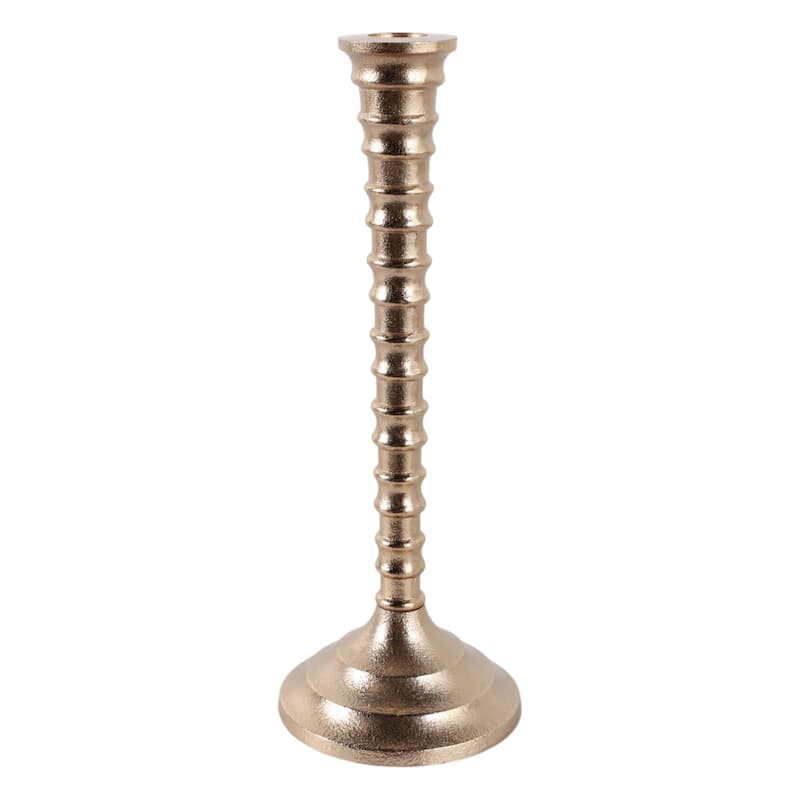 Aluminum Modern Taper Holder Sculpted Spiral Stem Textured Round Base