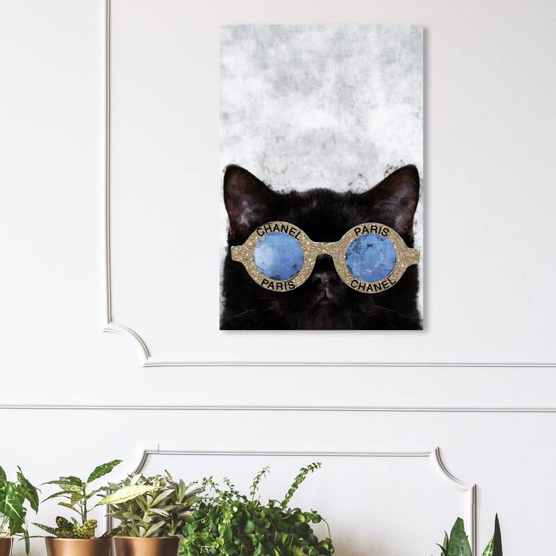 Wynwood Studio 'Cute French Cat' Fashion and Glam Wall Art Canvas Print Accessories - Gold, Black - 24 x 36