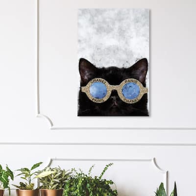 Wynwood Studio 'Cute French Cat' Fashion and Glam Wall Art Canvas Print Accessories - Gold, Black