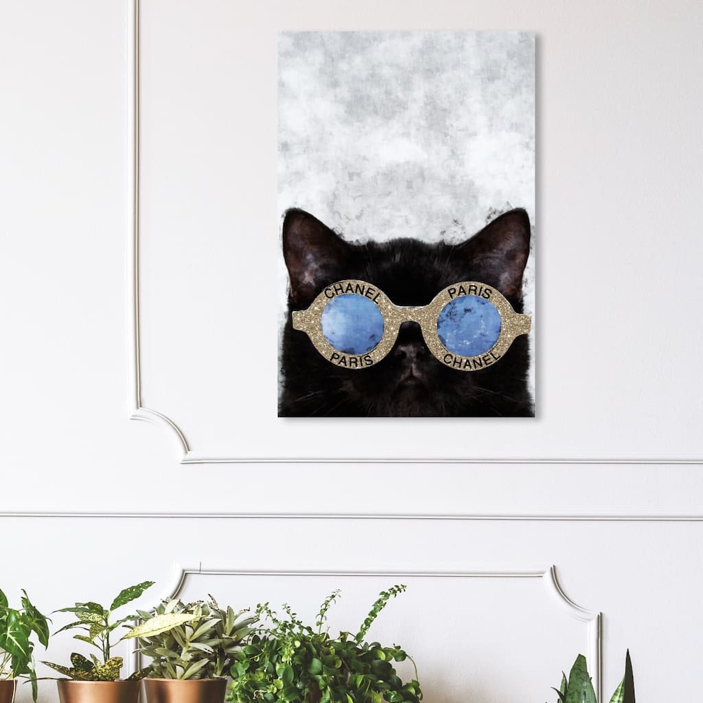 Wynwood Studio 'Cute French Cat' Fashion and Glam Wall Art Canvas Print Accessories - Gold, Black