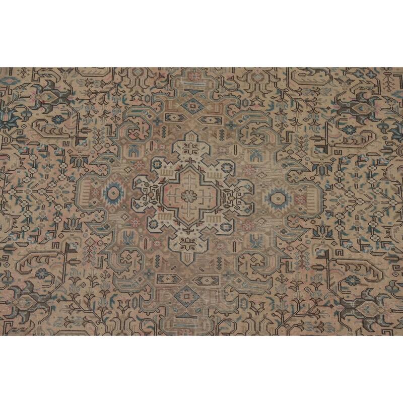 Geometric Tabriz Distressed Persian Vintage Rug Handmade Wool Carpet - 7'10" x 10'9"