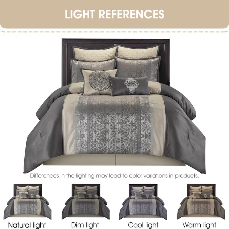 Nanshing Sierra 12 Piece Faux Silk Damask Comforter Set