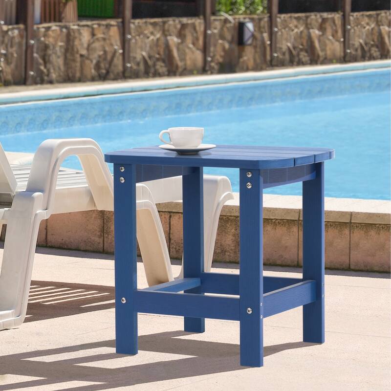 LIVOOSUN Patio Adirondack Plastic Wood Outdoor Side Table for Deck - Navy Blue