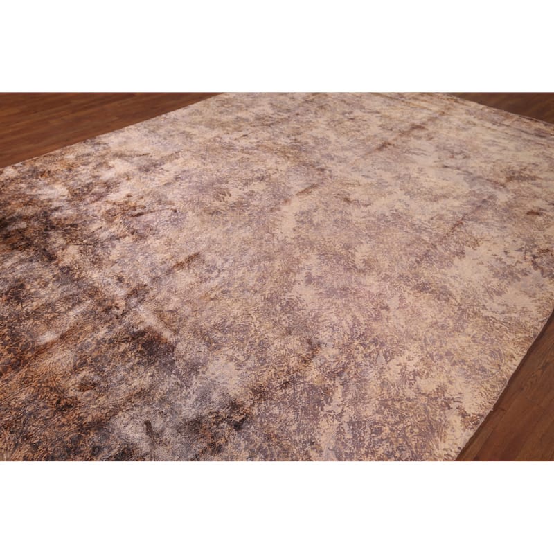 Abstract Indian Area Rug Hand-Knotted Wool Carpet - 8'2"x 11'5"