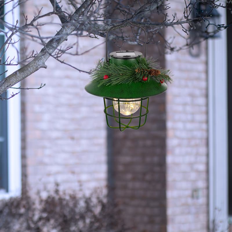 Alpine Corporation Metal Lantern with Shepherd's Hook and Solar Warm White LED Lights