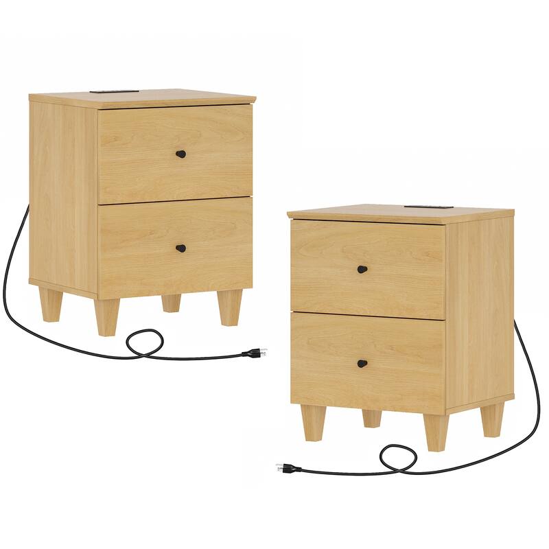 WAMPAT End Table with Charging Station and 2 Drawer for Living Room