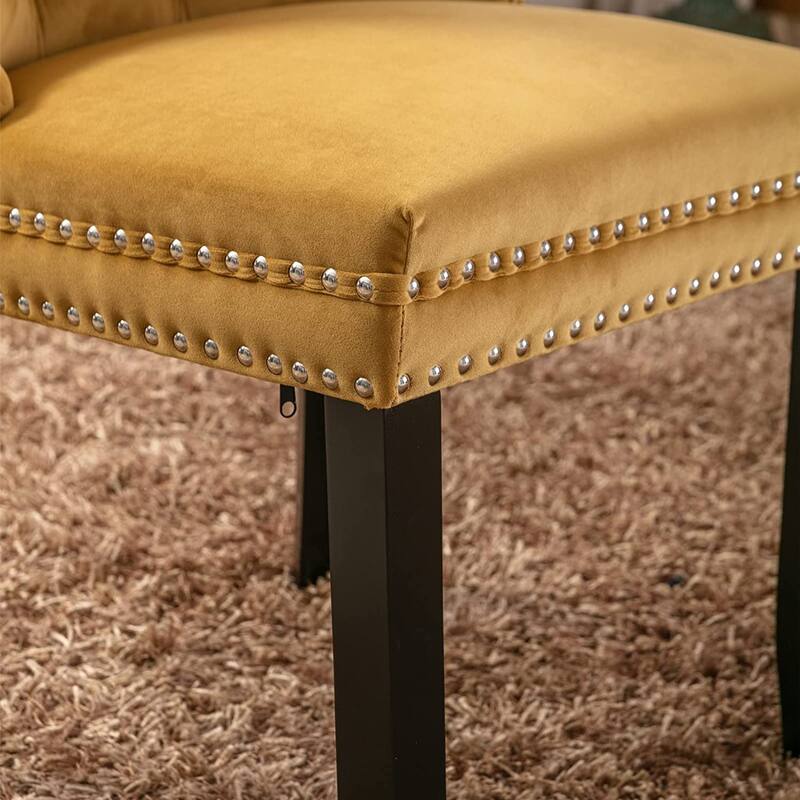 Set of 2 Velvet Dining Chairs – Tufted Upholstered Armless Accent Chairs with Nailhead Trim & Back Ring Pull