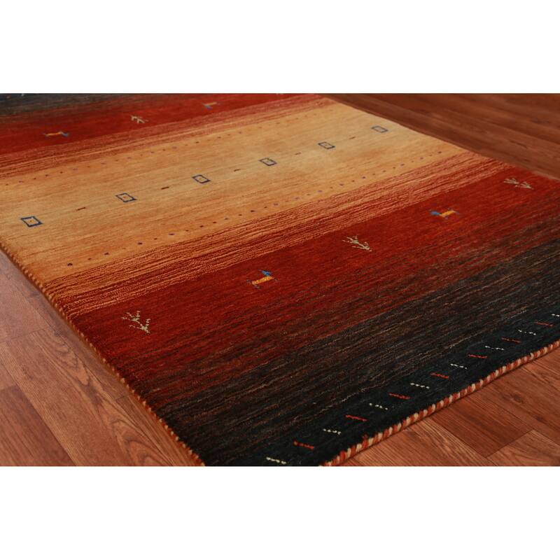 Hand Knotted Oriental 100% Wool Carpet Tribal Animal Pictorial Oranges & Rust Gabbeh Area Rug - 4' 11'' X 3' 2''