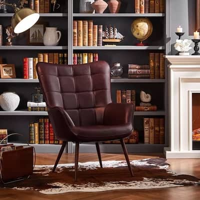 Accent Chair Modern Faux Leather Accent Chair Chestnut Brown - 31.5" x 39"