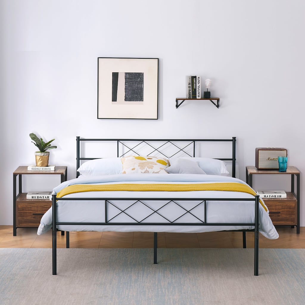 Taomika 3-Pieces Queen size Bed Frame and Modern Nightstand Set