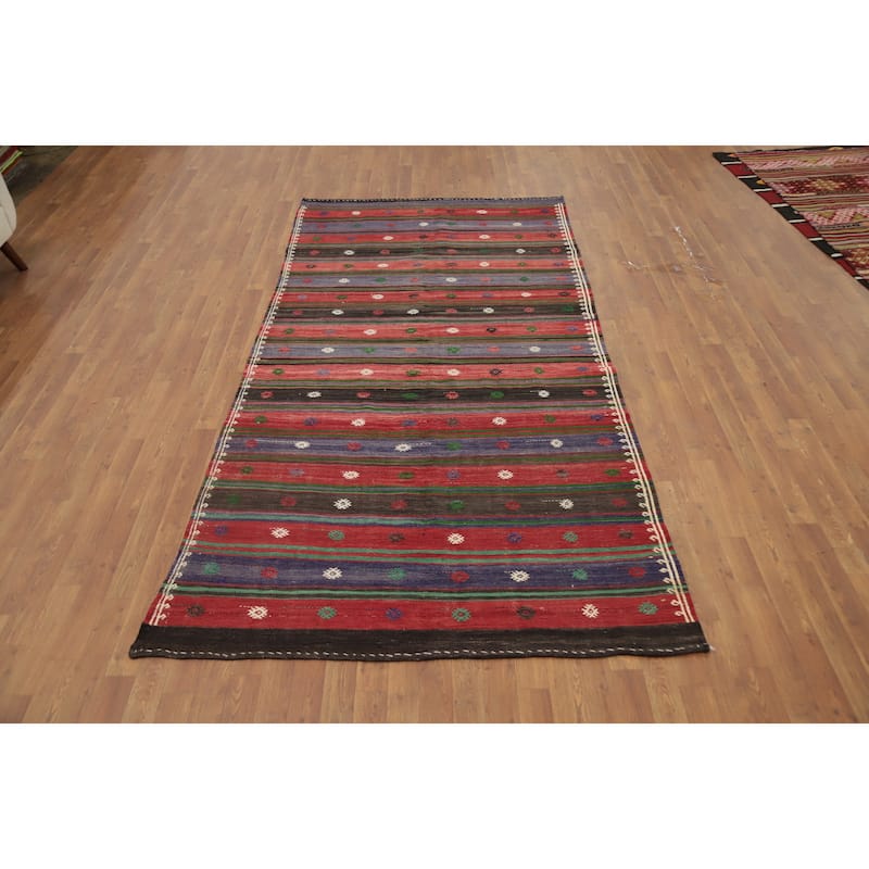 Hand Woven Oriental 100% Wool Carpet Southwestern Tribal Multi-Colored Kilim Area Rug - 9' 9'' X 4' 10''