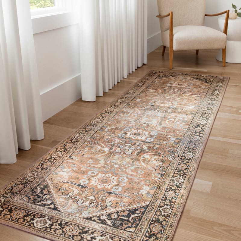Alexander Home Sophia Printed Botanical Vintage Area Rug - 2'-6" x 12' - auburn / multi