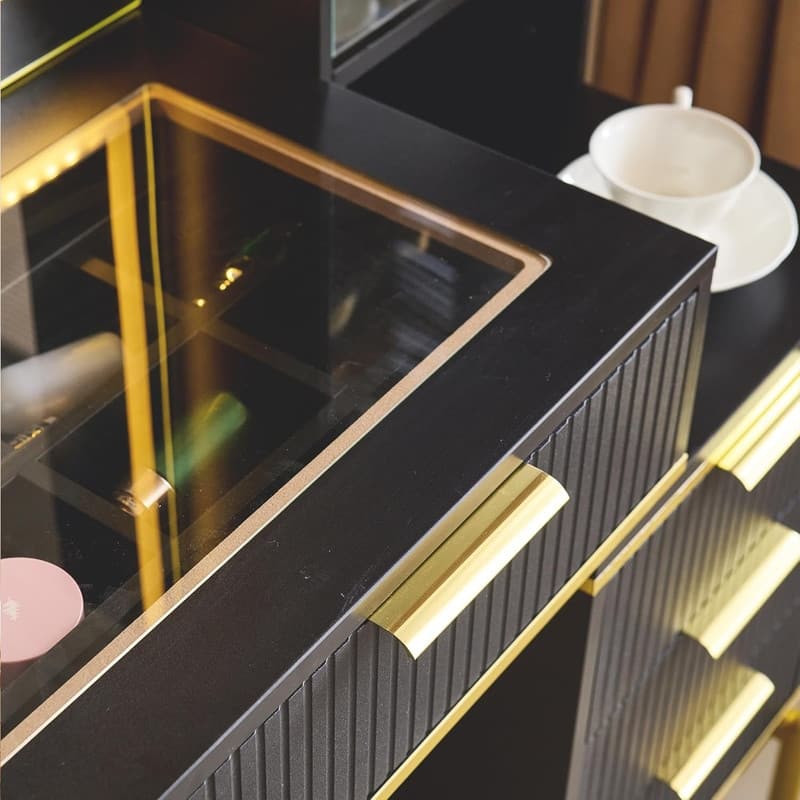 Fluted Makeup Vanity Desk with LED Lights & Outlet, 5 Drawers, 3 Light Modes