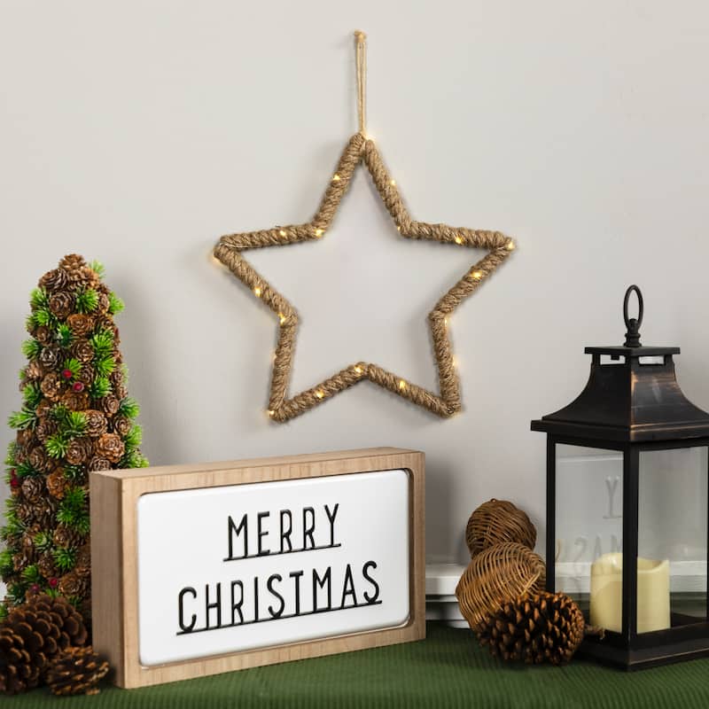 Lighted Jute Wrapped Star Silhouette Christmas Hanging Decoration - 11.5"