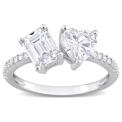 Miadora 2 1/8ct DEW Octagon Heart-Shape and Created Moissanite 2-Stone Ring in Sterling Silver