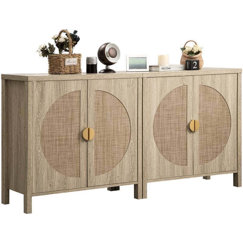 SICOTAS Rattan Sideboard Storage Cabinet - 2 Pieces