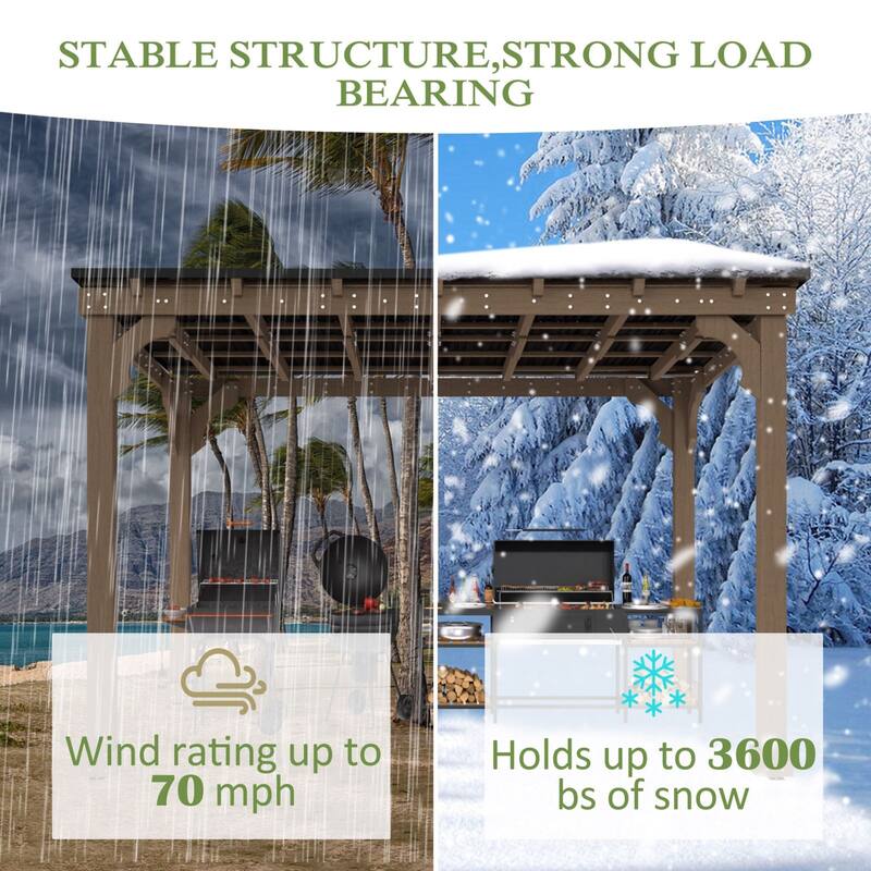 VEIKOUS Wood BBQ Grill Gazebo with Steel Roof for Patio Garden Backyard and Lawn