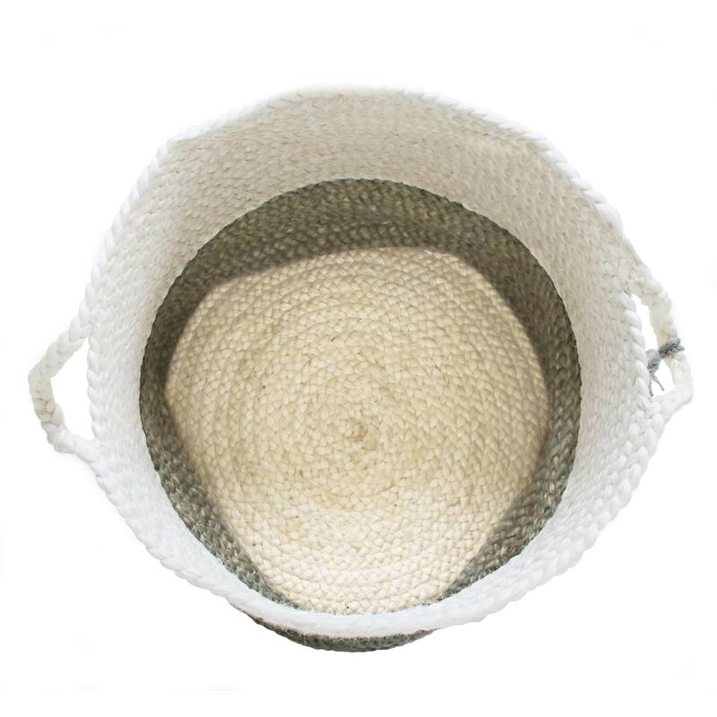 Sevita Two-Tone Off-White Jute Decorative Storage Basket with Handles