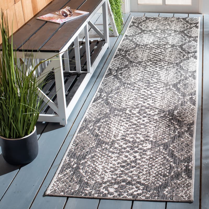 SAFAVIEH Courtyard Katri Indoor/ Outdoor Waterproof Patio Backyard Rug - 2'2" x 9' Runner - Grey/Black