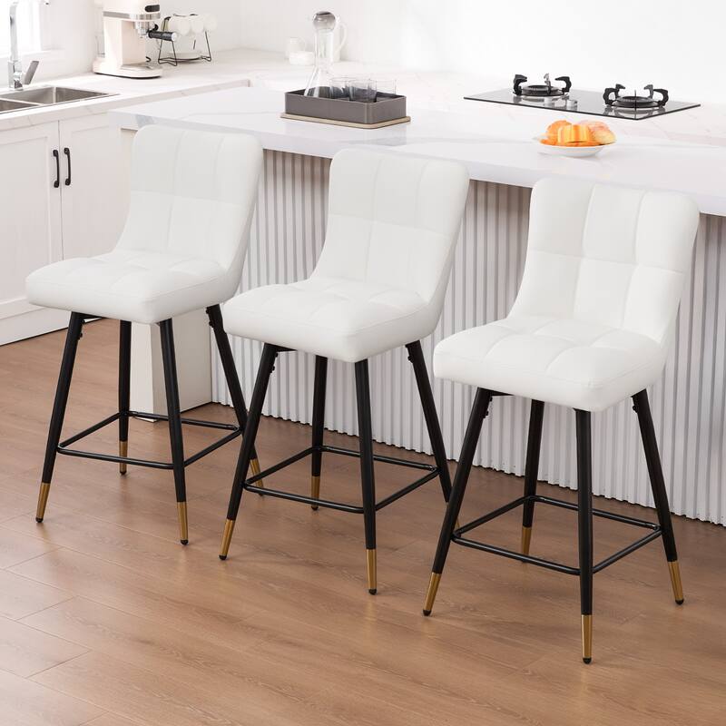 Faux Leather Swivel Counter Height Barstools Set of 2 with High Back - 38.98"H x 17.72"W x 21.26"D