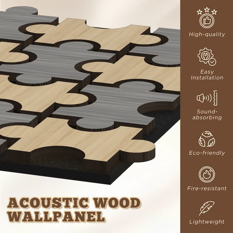 23.6" x 23.6" Puzzle Slat Acoustic Wall Panels for Ceiling and Wall Decor, 4-Pack (15 sq ft)