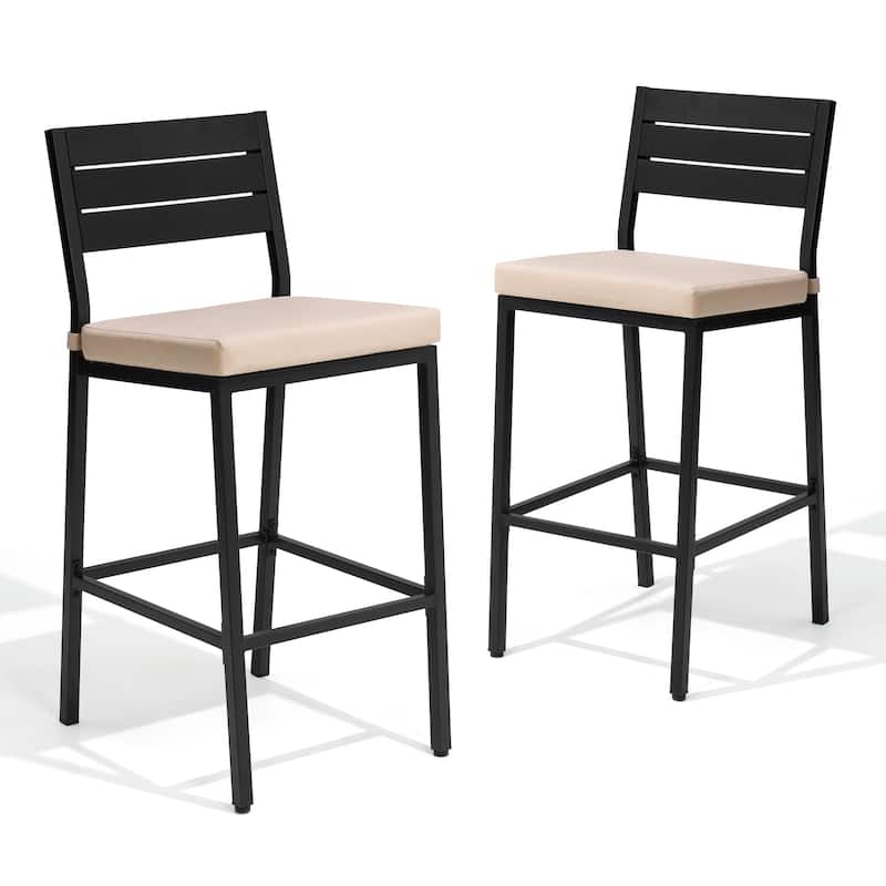 Pellebant Outdoor 2 or 4PCS Barstools with Cushion - 15.9 in D x 17.3 in W x 40.2 in H - Beige - 2PC