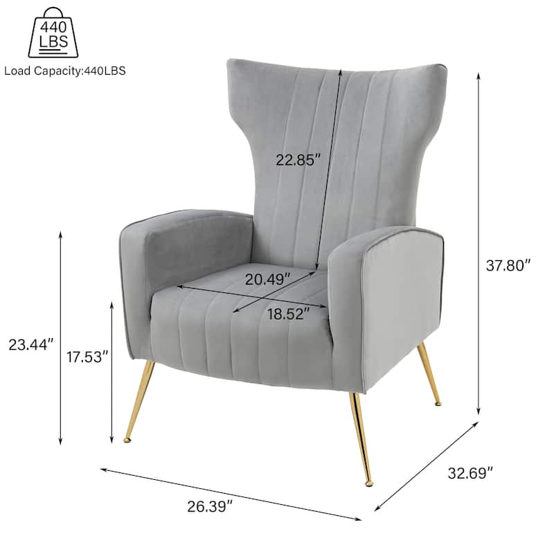 Mid-Century Velvet Wingback Accent Chair with Metal Legs