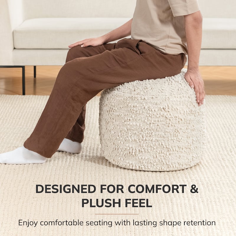 Jani 22-inch Terracotta Pouf - Handcrafted Handmade Round Ottoman for Seating, Footrest, Home Decor for Living Room, Bedroom