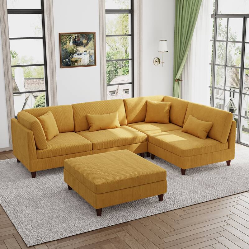 Modern Modular Corduroy Sectional Sofa with Ottoman