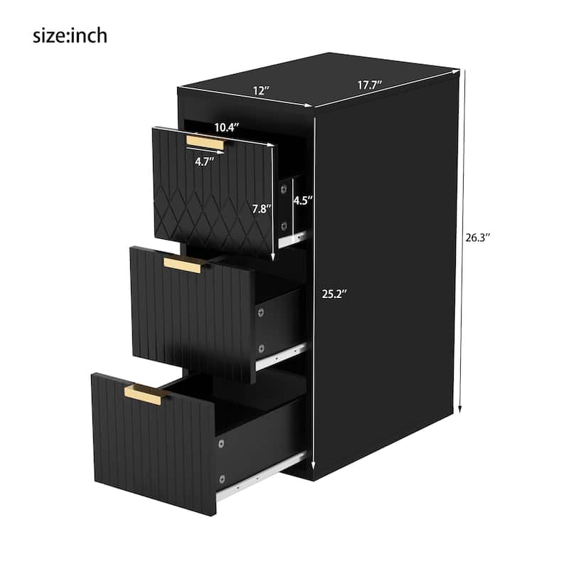 12" Wall Mounted Floating Bathroom Side Cabinet with Drawers, Modern MDF Storage Cabinet with L-Shape Handles