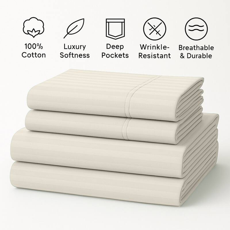 Premium Breathable Cotton Deep Pocket Sheet Set Hotel-Quality Comfort