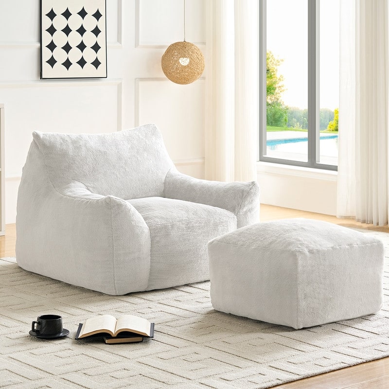 MIxoy Oversized Modern Bean Bag Chair with Ottoman,Lazy Sofa with Armrest